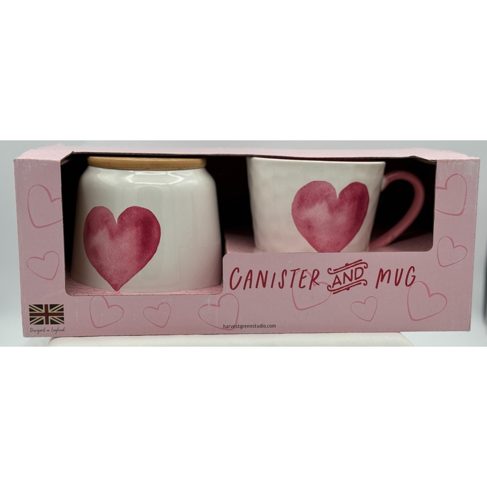 Harvest Green Studio Valentine Mug & Canister Set Designed In England - NEW